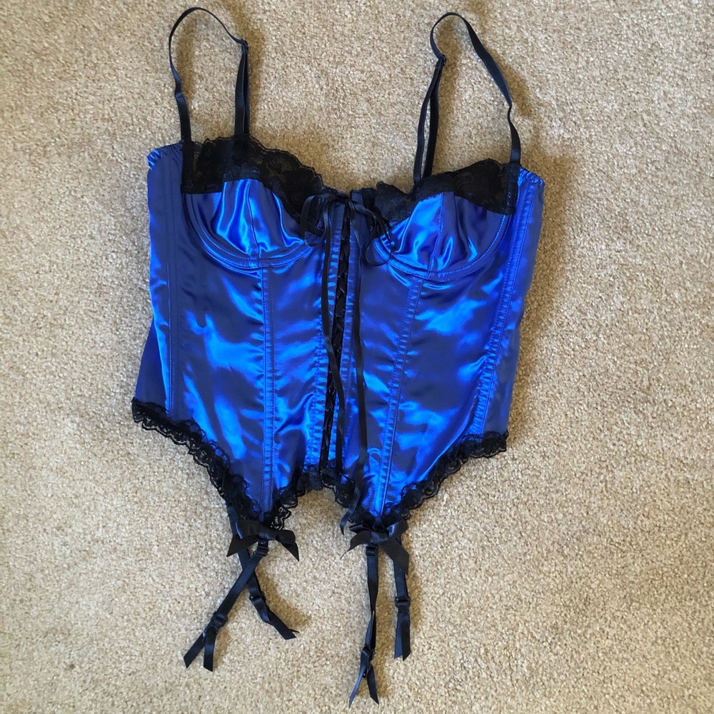 Fredrick’s of Hollywood Corset Lingerie w/garters - blue and black - SEXY!  36